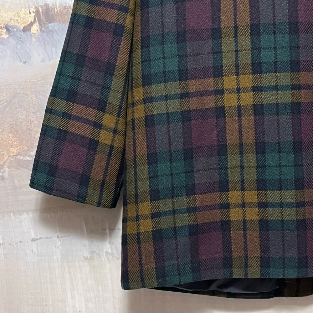 Vtg Requirements Wool Blend Blazer Womens Sz 16 Purple Green Tartan Plaid Jacket - Picture 12 of 16